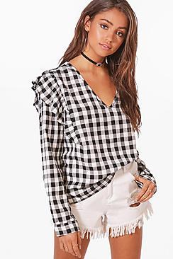 Boohoo Abigail Gingham Woven Top