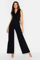 Boohoo Tall Self Fabric Belt Sleeveless Jumpsuit