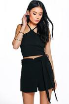 Boohoo Alice Crepe Belted Shorts