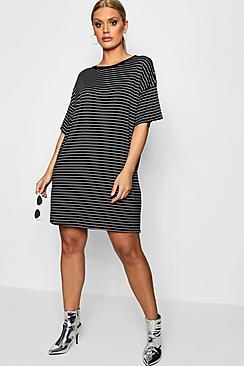 Boohoo Plus Helen Striped T Shirt Dress