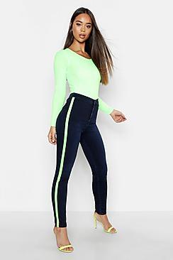 Boohoo Neon Side Stripe Skinny Jean