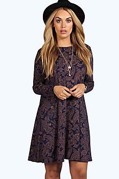 Boohoo Plus Bella Long Sleeve Swing Dress