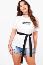Boohoo Plus Claire Slogan Tie Waist Oversized T-shirt Ivory