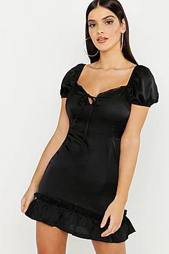 Boohoo Satin & Lace Trim Mini Dress