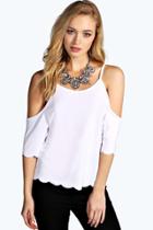 Boohoo Kate Open Shoulder Scallop Edge Top White