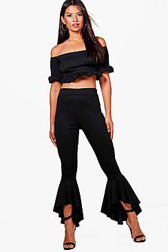 Boohoo Danielle Frill Hem Trouser & Crop Co-ord