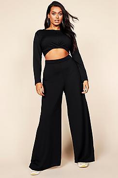 Boohoo Plus Jumbo Rib Wide Leg Trouser