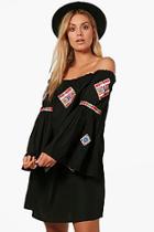 Boohoo Plus Ann Off The Shoulder Embroidered Shift Dress