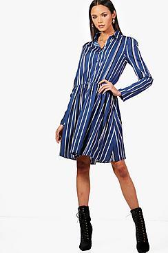 Boohoo Tall Emily Stripe Shirt Dress