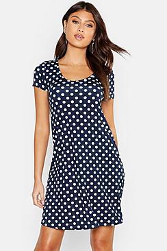 Boohoo Polka Dot Swing Jersey Dress