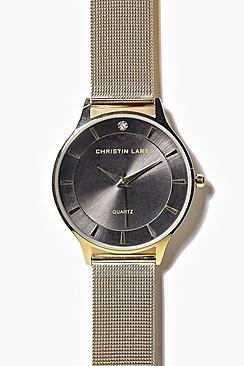 Boohoo Kara Contrast Face Mesh Metal Strap Watch