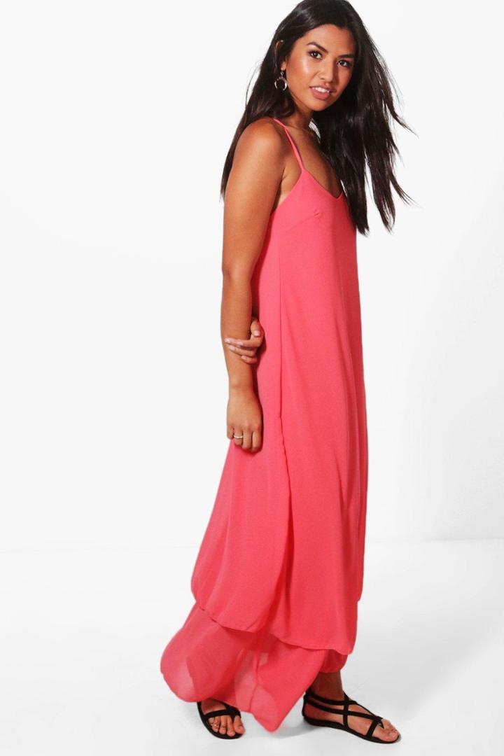 Boohoo Hannah Double Layer Maxi Dress Coral