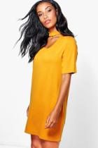 Boohoo Alessandra Choker Shift Dress Turmeric