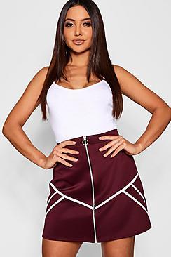 Boohoo Zip Front Binding Panel Mini Skirt
