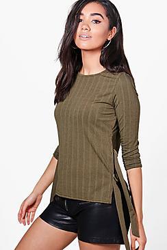 Boohoo Petite Faye Tie Side Rib D Ring Jumper