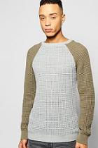 Boohoo Waffle Stitch Raglan Sleeve Colour Blocked Jumper