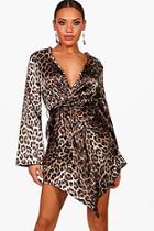 Boohoo Ava Leopard Print Woven Wrap Detail Dress