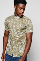 Boohoo Short Sleeve Floral Print Shirt Khaki