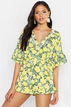 Boohoo Tall Lemon Print Frill Hem Tie Waist Playsuit