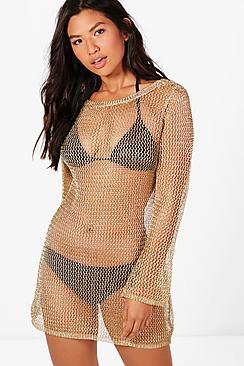 Boohoo Brooke Metallic Knit Mini Beach Dress