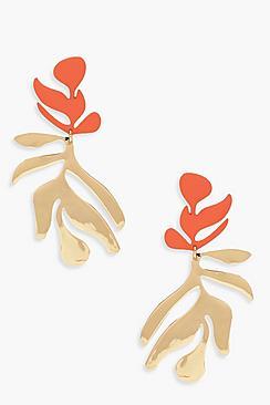 Boohoo Coral Contrast Abstract Leaf Earrings