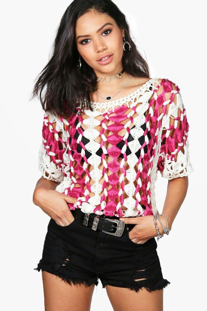 Boohoo Nicola Crochet Knit Top Rose