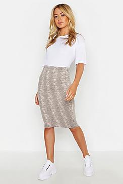 Boohoo Petite Crocodile Print Knitted Midi Skirt