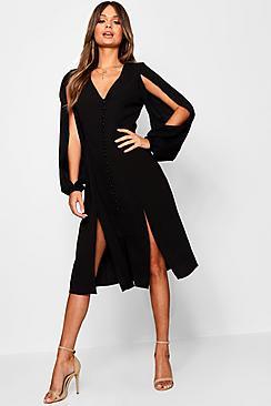 Boohoo Anissa Split Sleeve Button Through Midi Dress