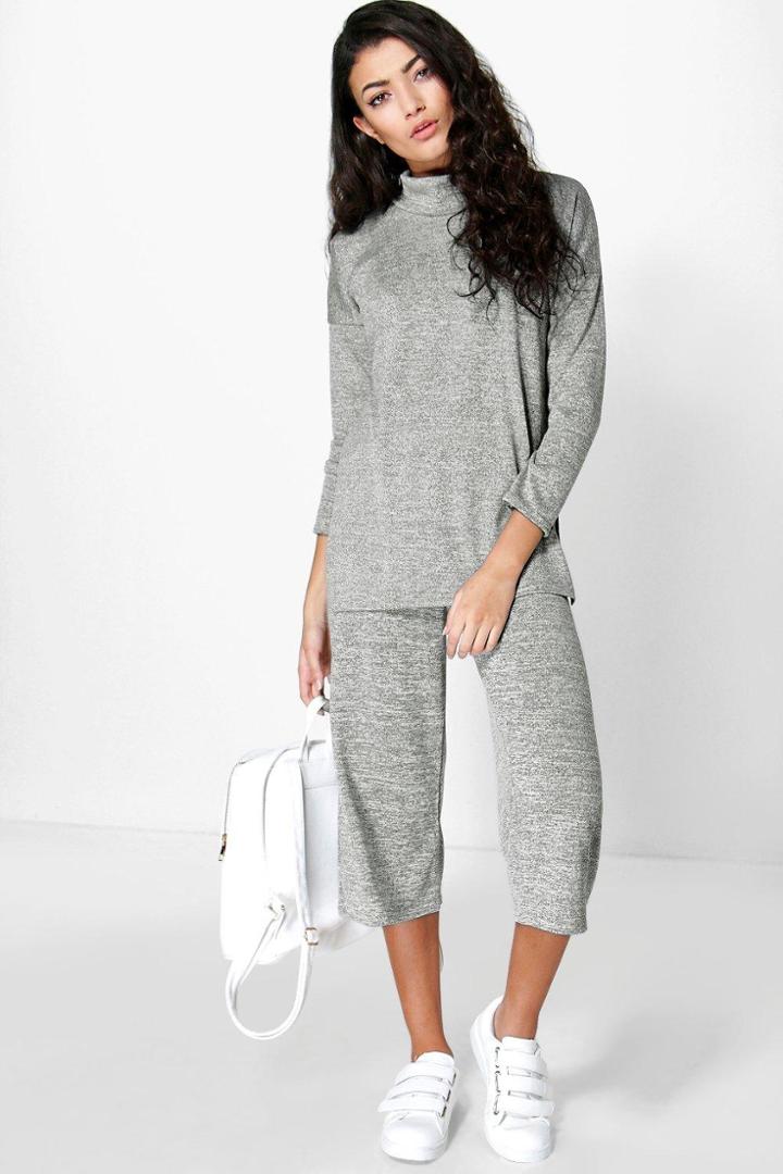 Boohoo Kirsty Side Split Jumper & Culotte Co-ord Set Grey