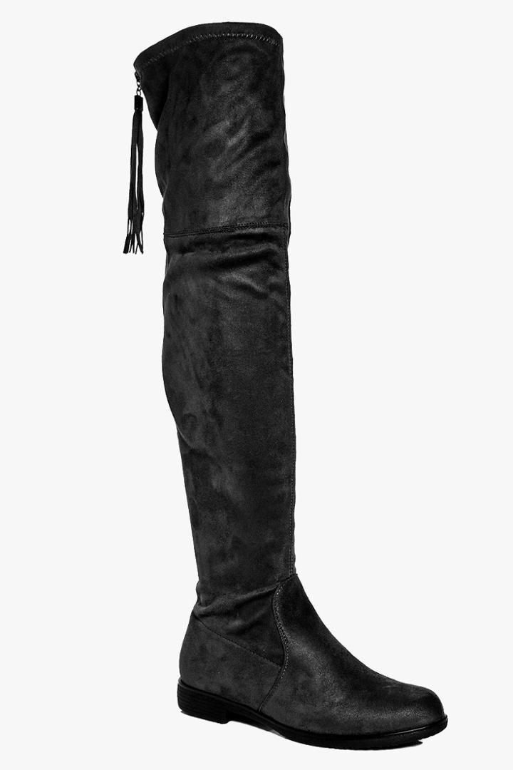 Boohoo Lydia Tassel Back Over The Knee Boot Black