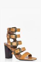 Boohoo Sarah Multi Buckle Gladiator Flared Heel Tan