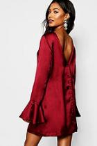 Boohoo Satin Frill Sleeve Button Back Shift Dress