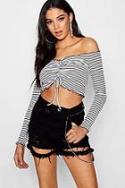 Boohoo Maggie Stripe Ruched Front Lettuce Crop