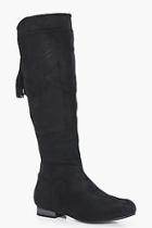 Boohoo Lily Flat Elastic Back Knee Boot