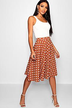 Boohoo Polka Dot Full Midi Skater Skirt