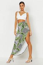 Boohoo Leopard Palm Rouched Side Maxi Skirt