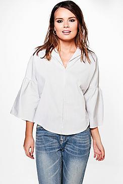 Boohoo Ellie Woven Stripe Frill Sleeve Oversized Blouse