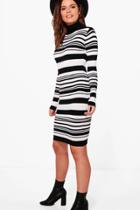 Boohoo Georgina Striped Roll Neck Knitted Dress Multi