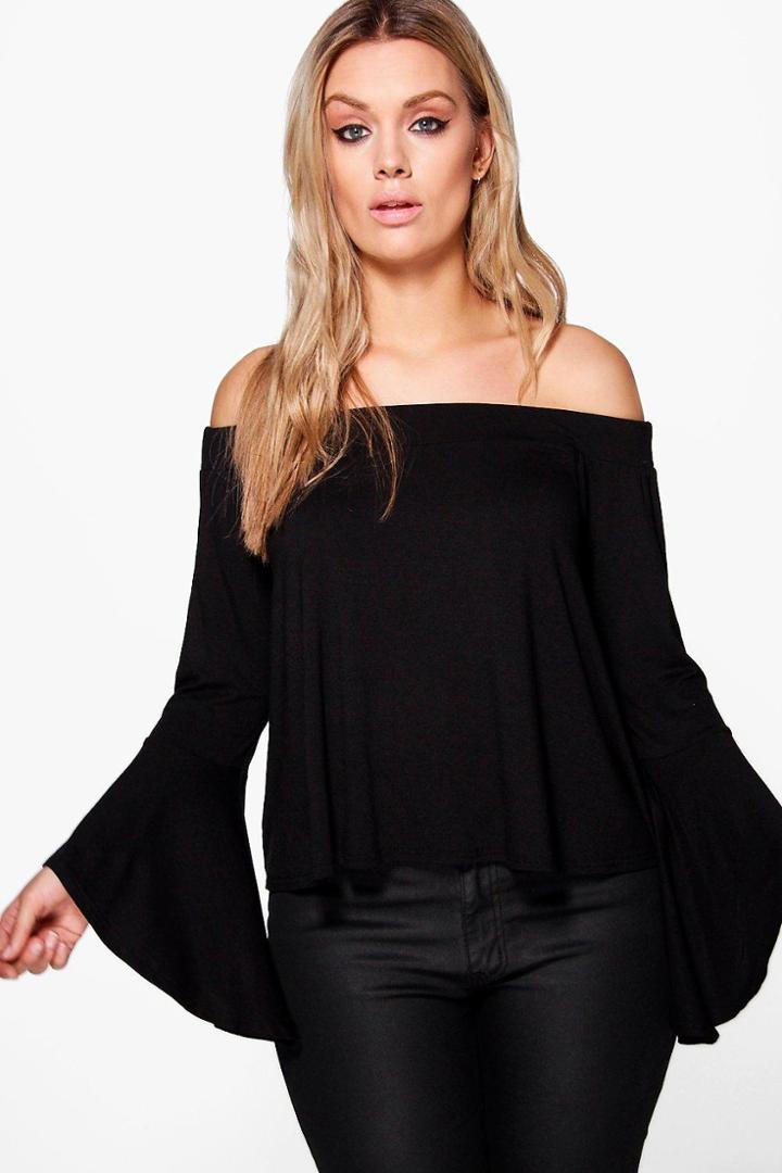 Boohoo Plus Heidi Off The Shoulder Dip Back Top Black