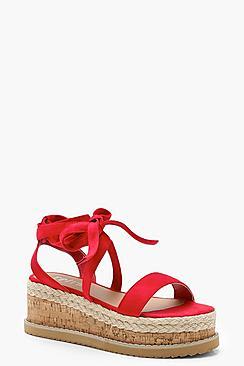 Boohoo Katie Flatform Espadrille Tie Up Sandals