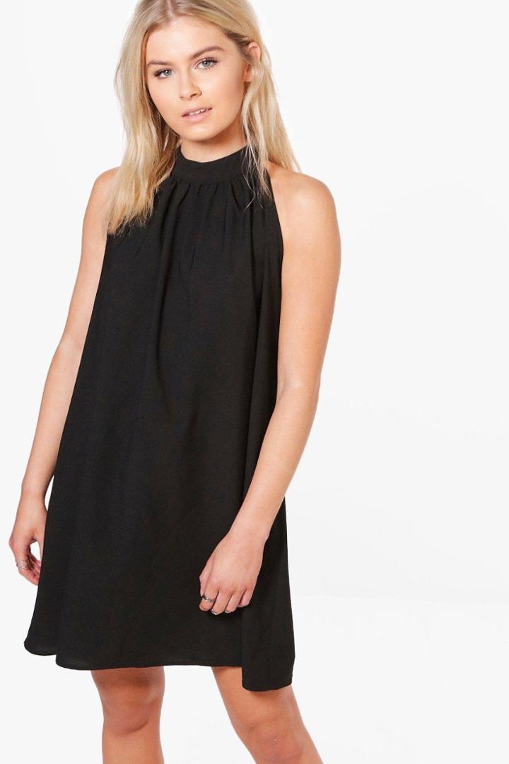 Boohoo Queta High Nick Swing Dress Black