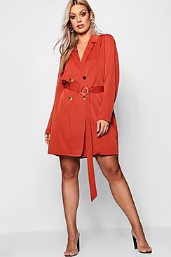 Boohoo Plus Belted Woven Blazer Dress