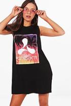 Boohoo Emma Cream Ibiza Slogal T-shirt Dress