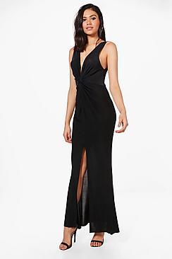 Boohoo Emma Slinky Knot Front Maxi Dress