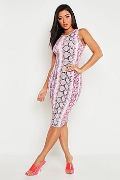 Boohoo Neon Snake Fitted Midi Dress