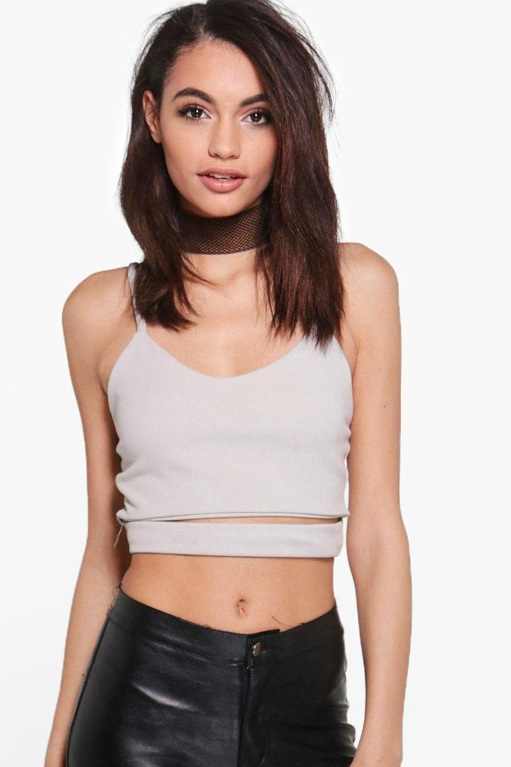 Boohoo Zoe Cut Out Waist Crop Grey