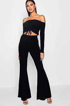 Boohoo Jaya Ribbed Flare Trousers