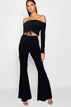 Boohoo Jaya Ribbed Flare Trousers