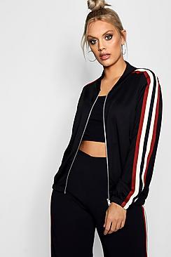 Boohoo Plus Sports Strip Bomber Jacket