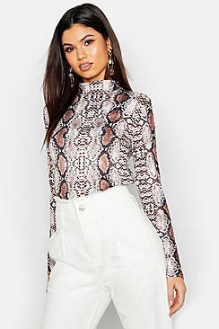 Boohoo Snake Roll Neck Long Sleeve Top